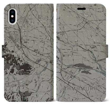 【玉村（群馬県）】地図柄iPhoneケース（手帳タイプ）モノトーン・iPhone XS Max 用