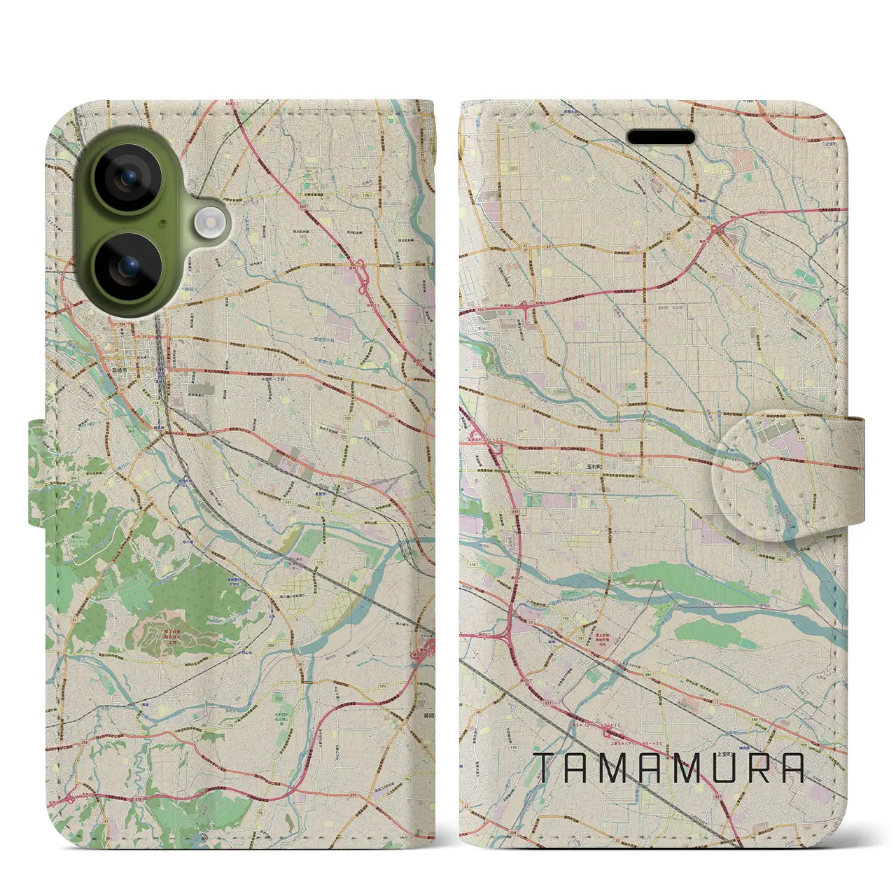 【玉村（群馬県）】地図柄iPhoneケース（手帳タイプ）