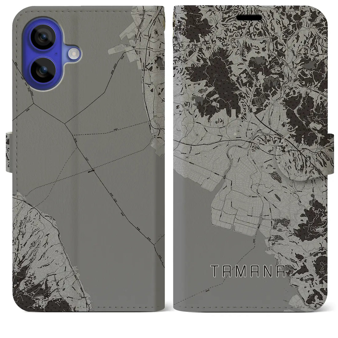 【玉名(熊本県)】地図柄iPhoneケース(手帳タイプ)モノトーン・iPhone 16 Pro Max 用