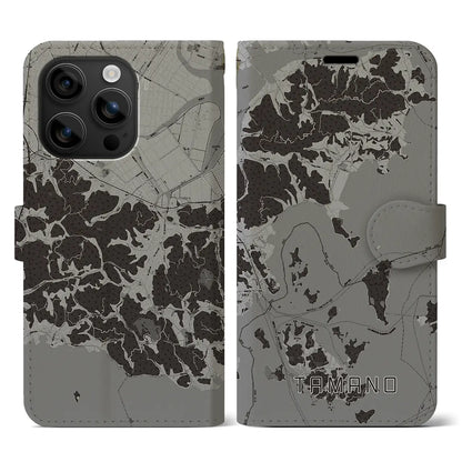 【玉野（岡山県）】地図柄iPhoneケース（手帳タイプ）モノトーン・iPhone 16 用