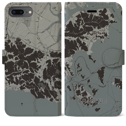 【玉野（岡山県）】地図柄iPhoneケース（手帳タイプ）モノトーン・iPhone 8Plus /7Plus / 6sPlus / 6Plus 用