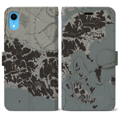 【玉野（岡山県）】地図柄iPhoneケース（手帳タイプ）モノトーン・iPhone XR 用