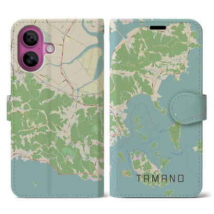 【玉野（岡山県）】地図柄iPhoneケース（手帳タイプ）ナチュラル・iPhone 16 Pro 用