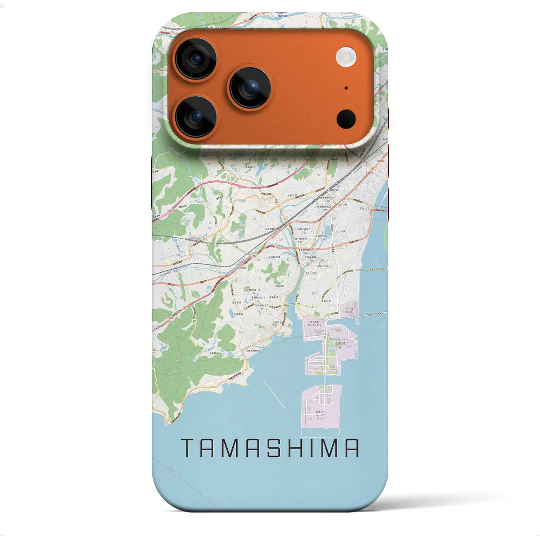 【玉島（岡山県）】地図柄iPhoneケース（バックカバータイプ）ナチュラル・iPhone 17 Pro Max 用