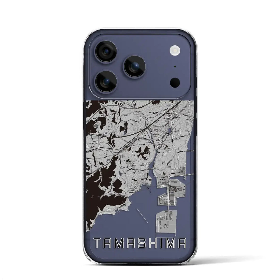 【玉島（岡山県）】地図柄iPhoneケース（クリアタイプ）モノトーン・iPhone 17 Pro Max 用