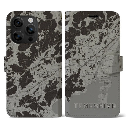 【玉島（岡山県）】地図柄iPhoneケース（手帳タイプ）モノトーン・iPhone 16 用