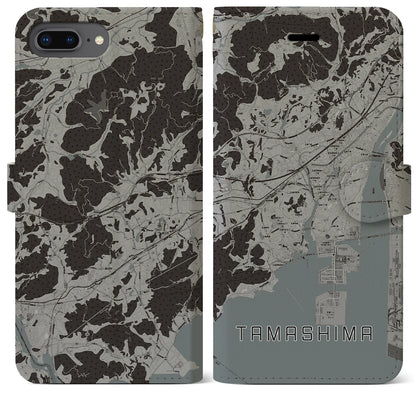 【玉島（岡山県）】地図柄iPhoneケース（手帳タイプ）モノトーン・iPhone 8Plus /7Plus / 6sPlus / 6Plus 用