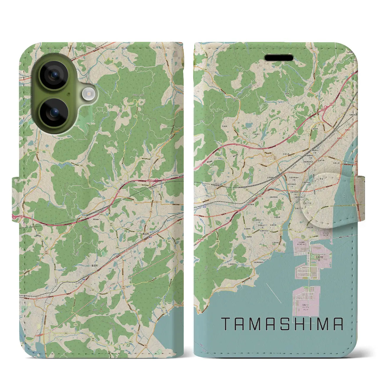 【玉島（岡山県）】地図柄iPhoneケース（手帳タイプ）