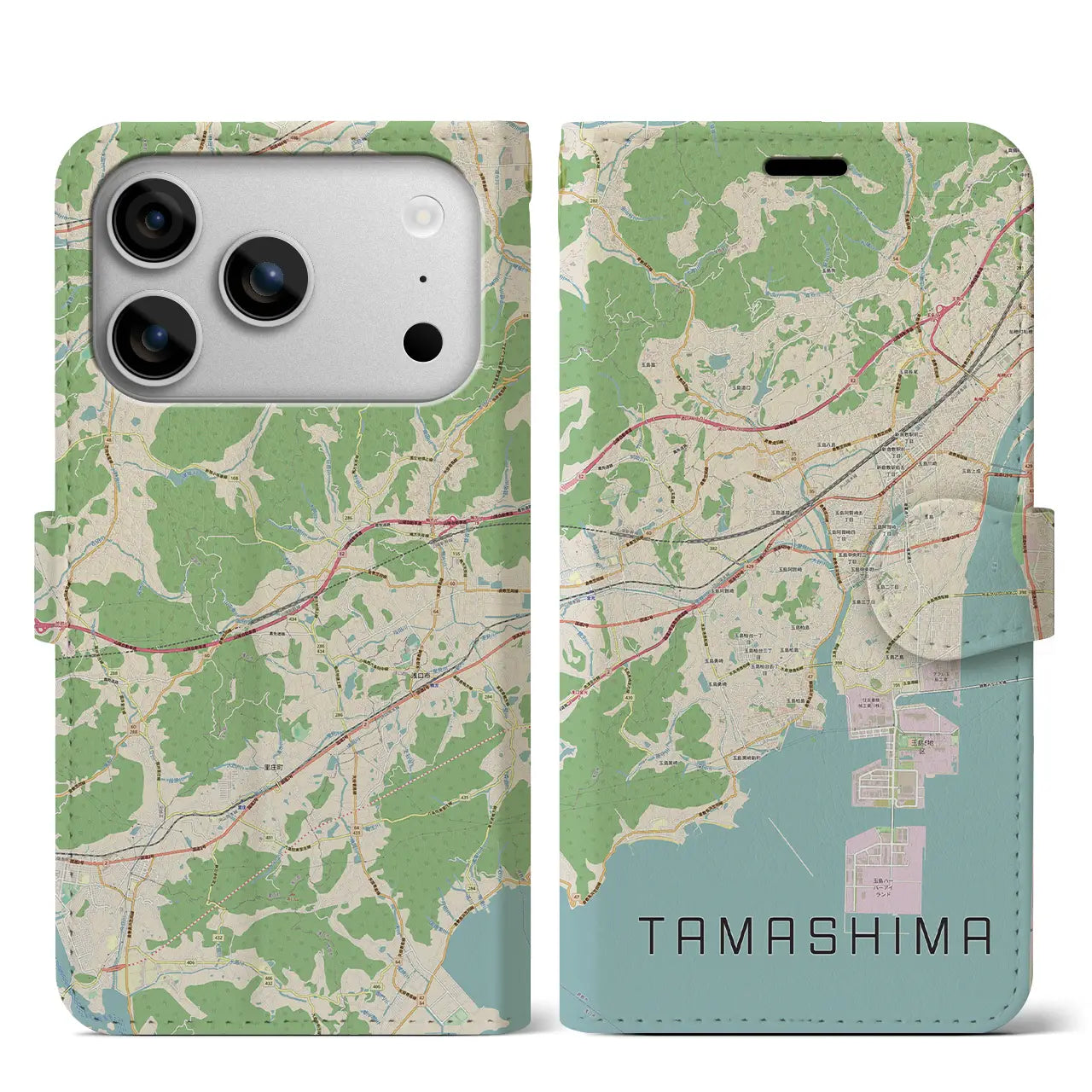 【玉島（岡山県）】地図柄iPhoneケース（手帳タイプ）