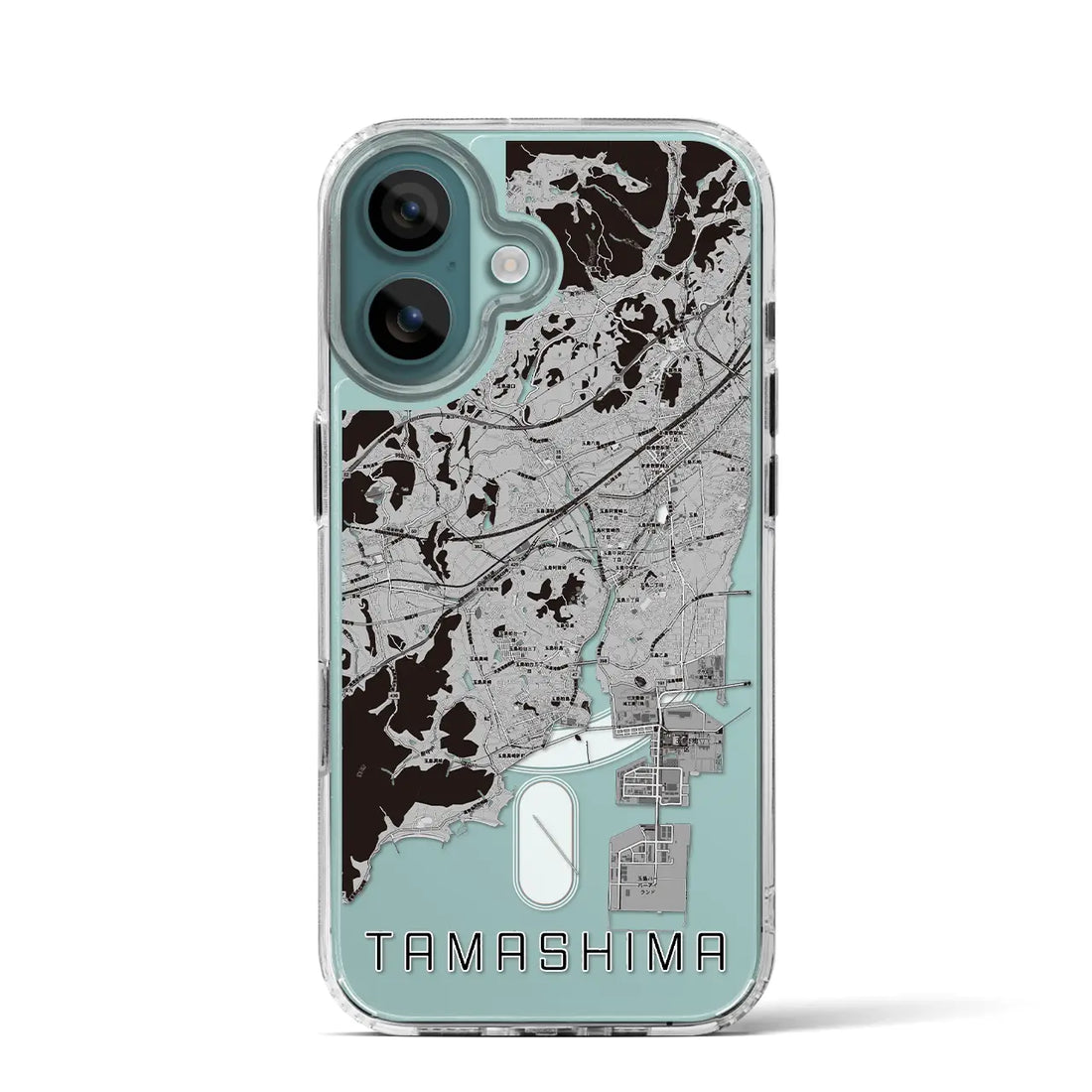 【玉島(岡山県)】地図柄iPhoneケース(MagSafeタイプ)モノトーン・iPhone 16 Pro 用