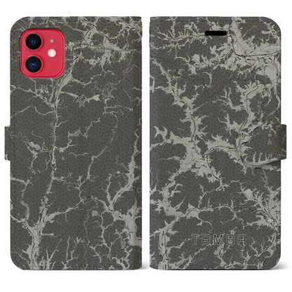 【丹波（兵庫県）】地図柄iPhoneケース（手帳タイプ）モノトーン・iPhone 11 用