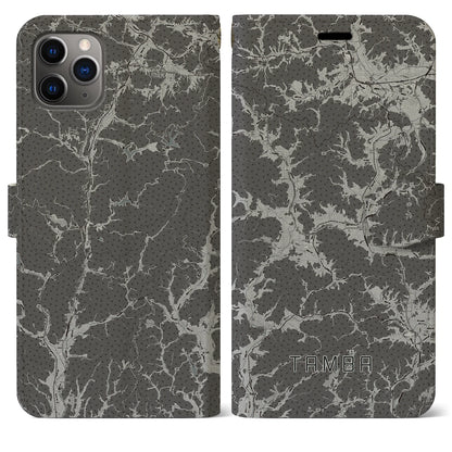 【丹波（兵庫県）】地図柄iPhoneケース（手帳タイプ）モノトーン・iPhone 11 Pro Max 用