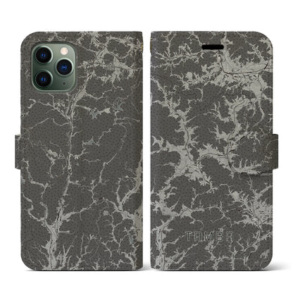 【丹波（兵庫県）】地図柄iPhoneケース（手帳タイプ）モノトーン・iPhone 11 Pro 用