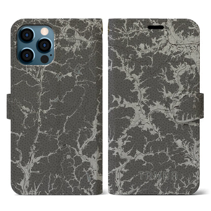 【丹波（兵庫県）】地図柄iPhoneケース（手帳タイプ）モノトーン・iPhone 12 / 12 Pro 用