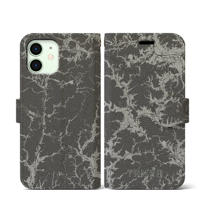 【丹波（兵庫県）】地図柄iPhoneケース（手帳タイプ）モノトーン・iPhone 12 mini 用