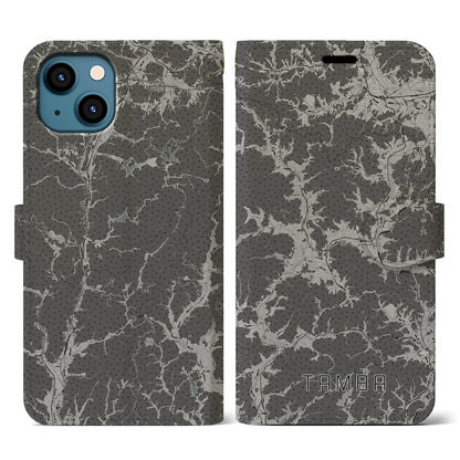 【丹波（兵庫県）】地図柄iPhoneケース（手帳タイプ）モノトーン・iPhone 13 用