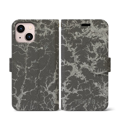 【丹波（兵庫県）】地図柄iPhoneケース（手帳タイプ）モノトーン・iPhone 13 mini 用