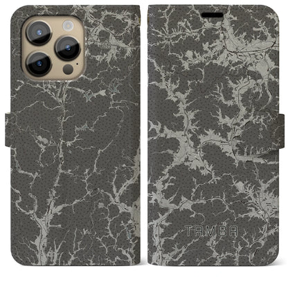 【丹波（兵庫県）】地図柄iPhoneケース（手帳タイプ）モノトーン・iPhone 14 Pro Max 用