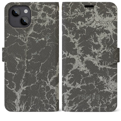 【丹波（兵庫県）】地図柄iPhoneケース（手帳タイプ）モノトーン・iPhone 14 Plus 用