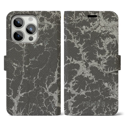 【丹波（兵庫県）】地図柄iPhoneケース（手帳タイプ）モノトーン・iPhone 15 Pro 用