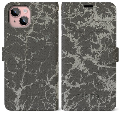 【丹波（兵庫県）】地図柄iPhoneケース（手帳タイプ）モノトーン・iPhone 15 Plus 用