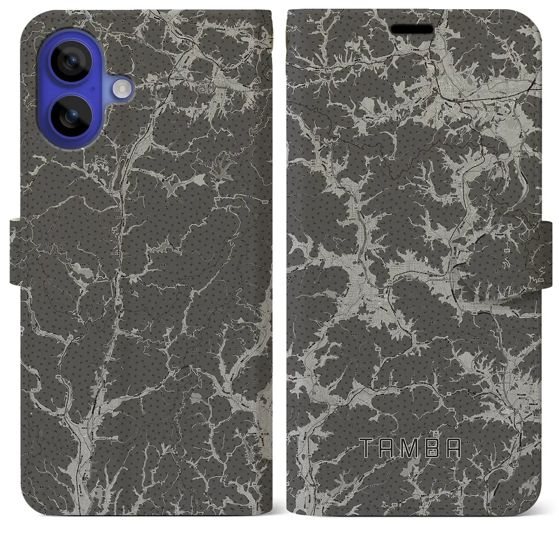 【丹波(兵庫県)】地図柄iPhoneケース(手帳タイプ)モノトーン・iPhone 16 Pro Max 用