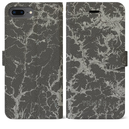 【丹波（兵庫県）】地図柄iPhoneケース（手帳タイプ）モノトーン・iPhone 8Plus /7Plus / 6sPlus / 6Plus 用