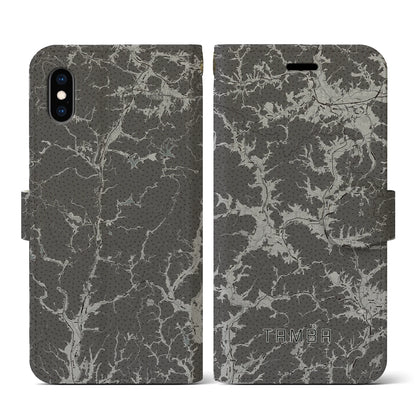 【丹波（兵庫県）】地図柄iPhoneケース（手帳タイプ）モノトーン・iPhone XS / X 用