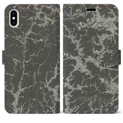 【丹波（兵庫県）】地図柄iPhoneケース（手帳タイプ）モノトーン・iPhone XS Max 用