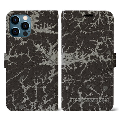 【丹波篠山（兵庫県）】地図柄iPhoneケース（手帳タイプ）モノトーン・iPhone 12 / 12 Pro 用