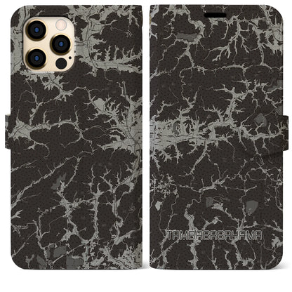 【丹波篠山（兵庫県）】地図柄iPhoneケース（手帳タイプ）モノトーン・iPhone 12 Pro Max 用