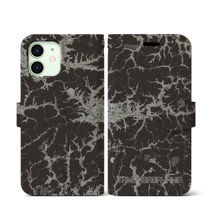 【丹波篠山（兵庫県）】地図柄iPhoneケース（手帳タイプ）モノトーン・iPhone 12 mini 用