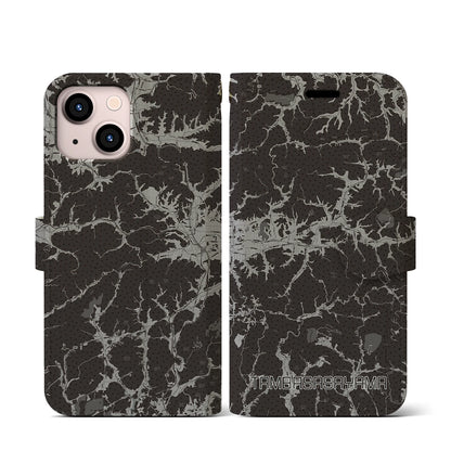 【丹波篠山（兵庫県）】地図柄iPhoneケース（手帳タイプ）モノトーン・iPhone 13 mini 用