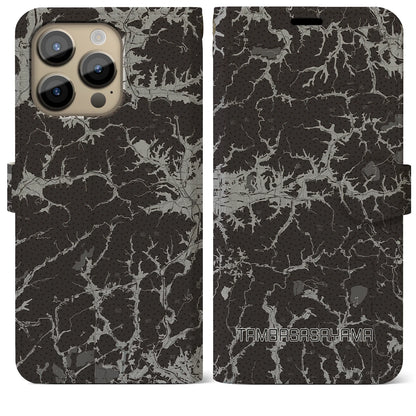 【丹波篠山（兵庫県）】地図柄iPhoneケース（手帳タイプ）モノトーン・iPhone 14 Pro Max 用