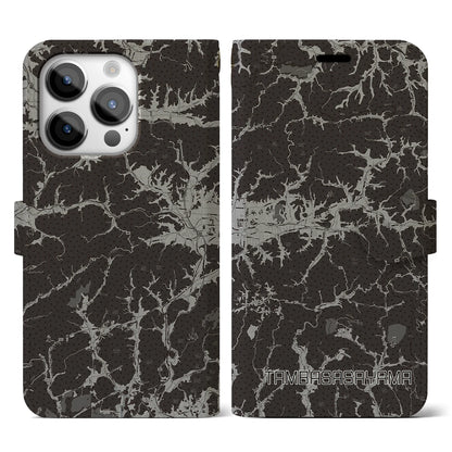 【丹波篠山（兵庫県）】地図柄iPhoneケース（手帳タイプ）モノトーン・iPhone 14 Pro 用