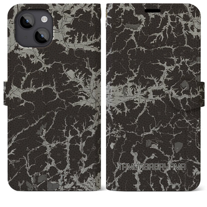 【丹波篠山（兵庫県）】地図柄iPhoneケース（手帳タイプ）モノトーン・iPhone 14 Plus 用