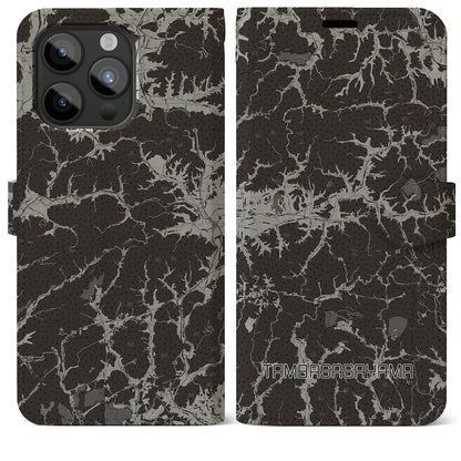 【丹波篠山（兵庫県）】地図柄iPhoneケース（手帳タイプ）モノトーン・iPhone 15 Pro Max 用