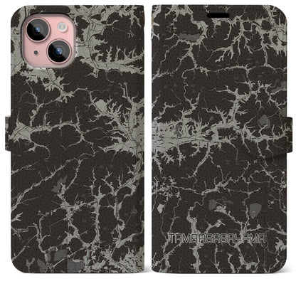 【丹波篠山（兵庫県）】地図柄iPhoneケース（手帳タイプ）モノトーン・iPhone 15 Plus 用