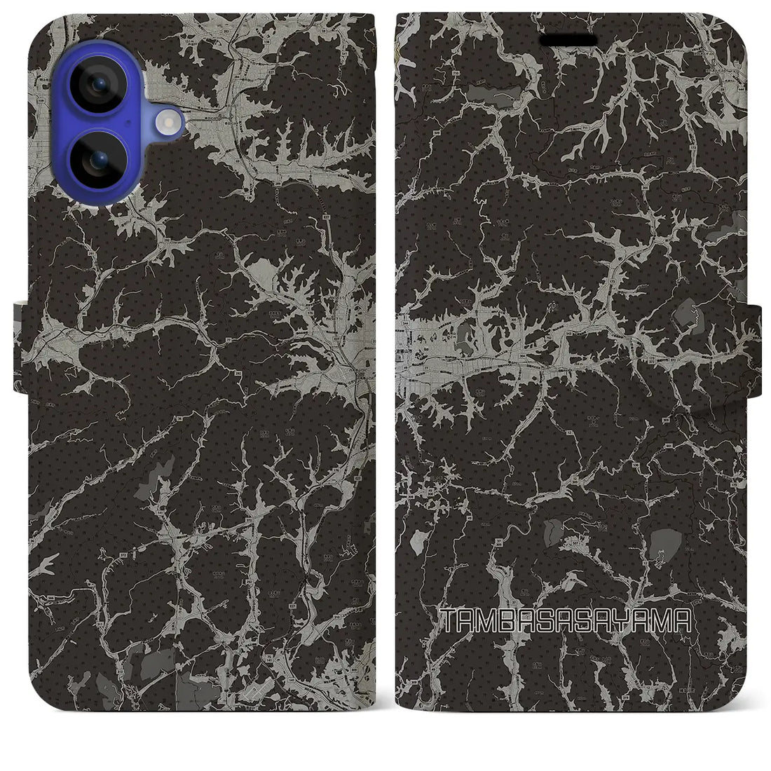 【丹波篠山(兵庫県)】地図柄iPhoneケース(手帳タイプ)モノトーン・iPhone 16 Pro Max 用