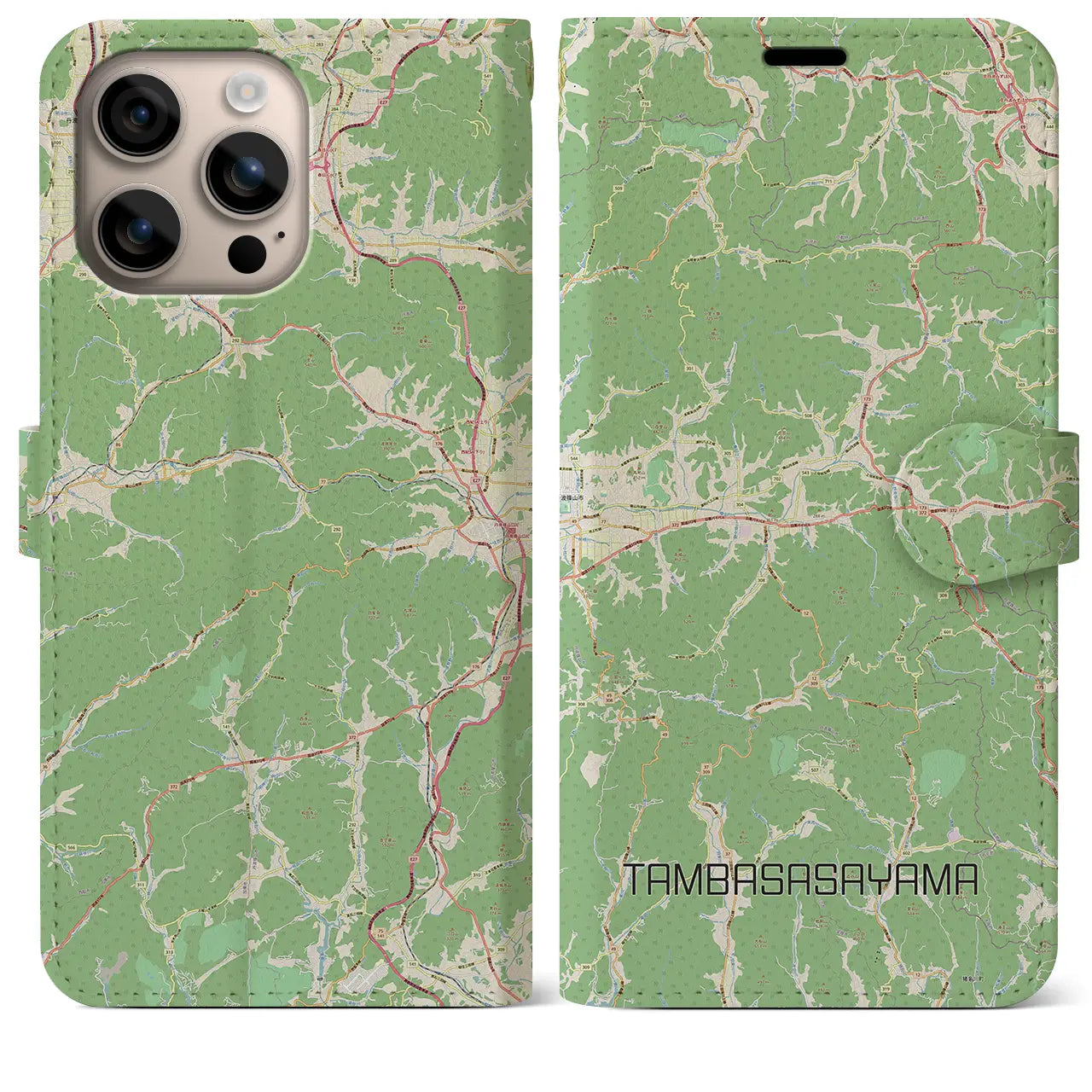 【丹波篠山（兵庫県）】地図柄iPhoneケース（手帳タイプ）ナチュラル・iPhone 16 Plus 用