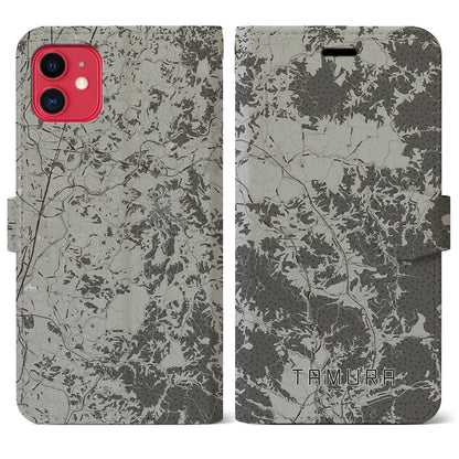 【田村（福島県）】地図柄iPhoneケース（手帳タイプ）モノトーン・iPhone 11 用