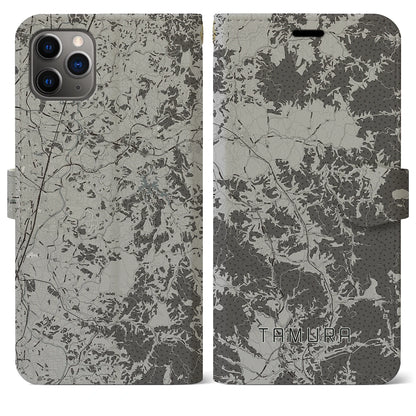 【田村（福島県）】地図柄iPhoneケース（手帳タイプ）モノトーン・iPhone 11 Pro Max 用