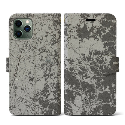 【田村（福島県）】地図柄iPhoneケース（手帳タイプ）モノトーン・iPhone 11 Pro 用