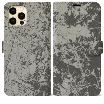 【田村（福島県）】地図柄iPhoneケース（手帳タイプ）モノトーン・iPhone 12 Pro Max 用