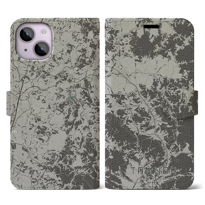 【田村（福島県）】地図柄iPhoneケース（手帳タイプ）モノトーン・iPhone 14 用