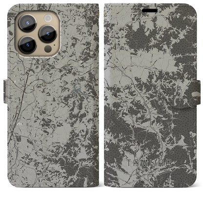 【田村（福島県）】地図柄iPhoneケース（手帳タイプ）モノトーン・iPhone 14 Pro Max 用