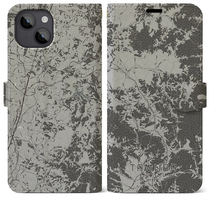 【田村（福島県）】地図柄iPhoneケース（手帳タイプ）モノトーン・iPhone 14 Plus 用