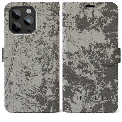 【田村（福島県）】地図柄iPhoneケース（手帳タイプ）モノトーン・iPhone 15 Pro Max 用