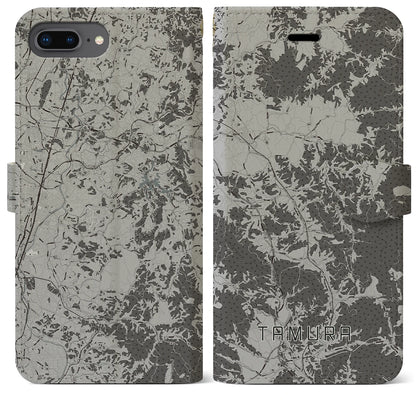 【田村（福島県）】地図柄iPhoneケース（手帳タイプ）モノトーン・iPhone 8Plus /7Plus / 6sPlus / 6Plus 用