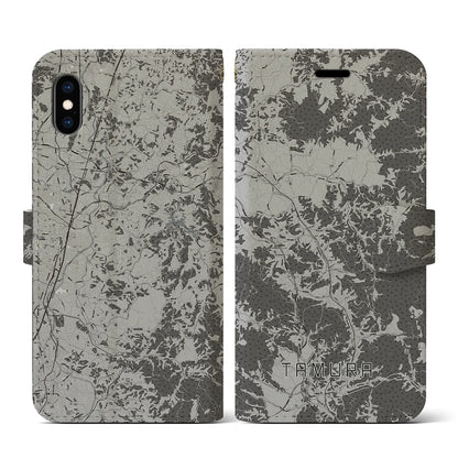 【田村（福島県）】地図柄iPhoneケース（手帳タイプ）モノトーン・iPhone XS / X 用